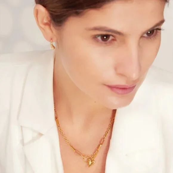 Stainless‎ Steel 18 K Metal Texture Choker Heart Pendant Necklace for Wom… - Picture 3 of 6